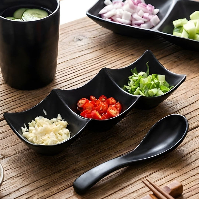 3 Compartment Sauce Dipping Dish BPA Free — Ketchup Chutney Mayo Tray for Desi Food, BBQ & Iftar