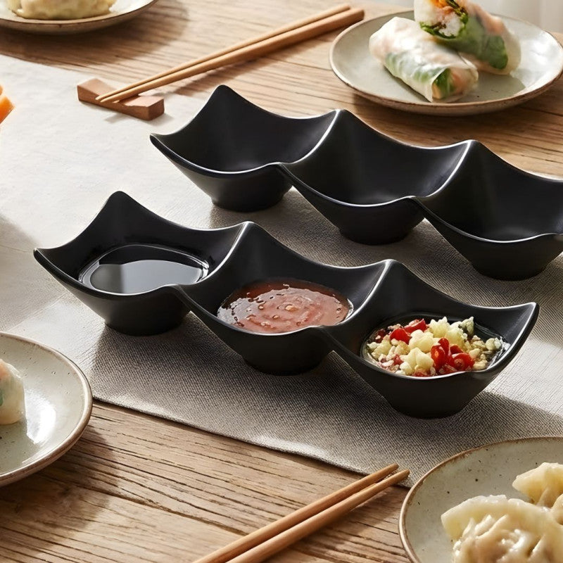 3 Compartment Sauce Dipping Dish BPA Free — Ketchup Chutney Mayo Tray for Desi Food, BBQ & Iftar