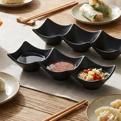 3 Compartment Sauce Dipping Dish BPA Free — Ketchup Chutney Mayo Tray for Desi Food, BBQ & Iftar