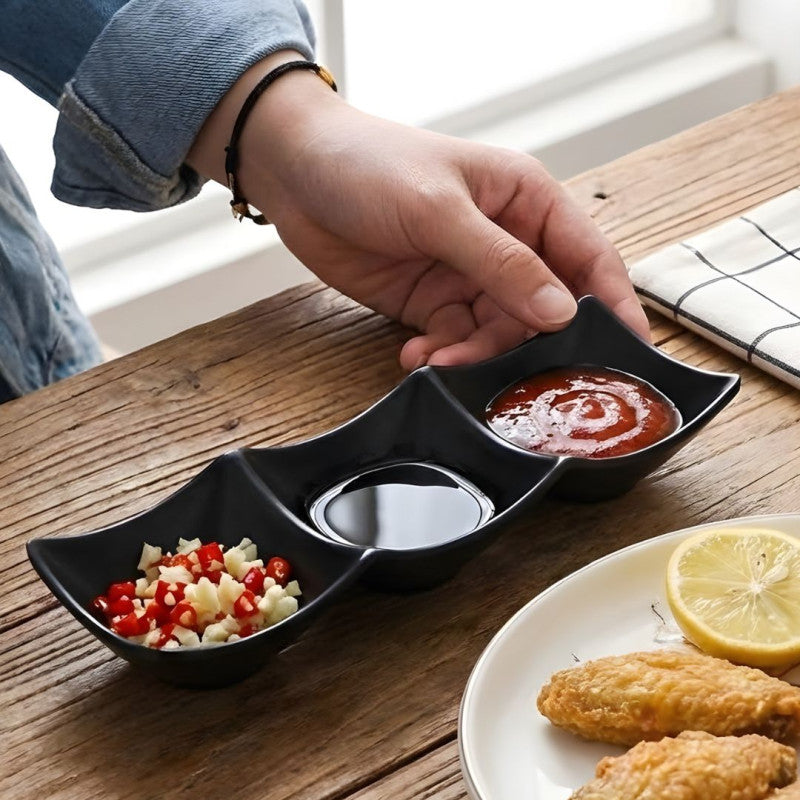3 Compartment Sauce Dipping Dish BPA Free — Ketchup Chutney Mayo Tray for Desi Food, BBQ & Iftar