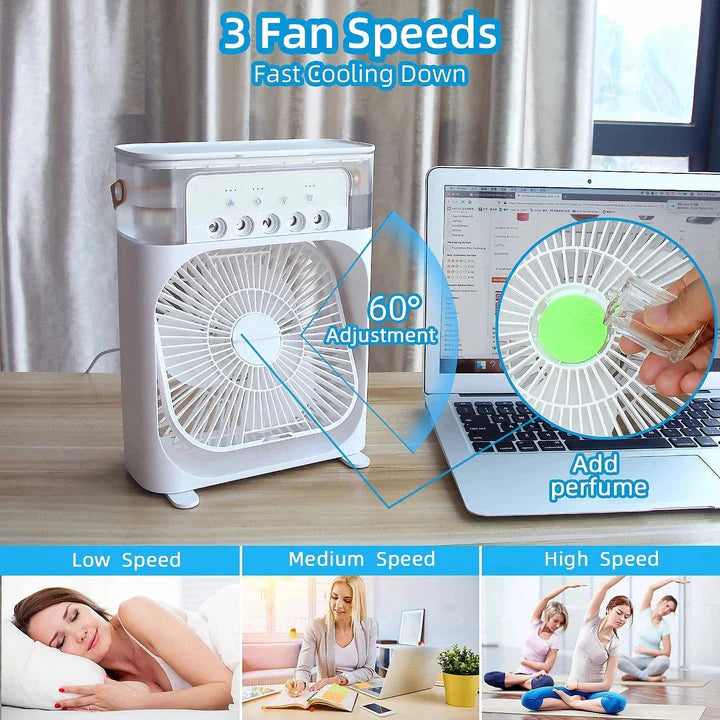 11 Inch Portable Mist Fan USB Electric — LED Night Light Water Mist Humidifier Function (Random Color)