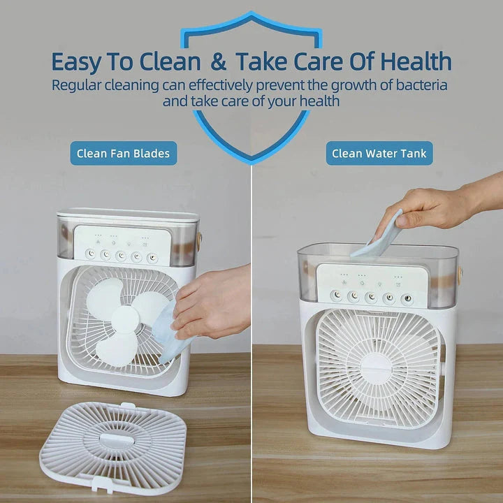 11 Inch Portable Mist Fan USB Electric — LED Night Light Water Mist Humidifier Function (Random Color)