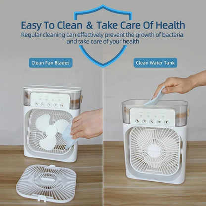 11 Inch Portable Mist Fan USB Electric — LED Night Light Water Mist Humidifier Function (Random Color)