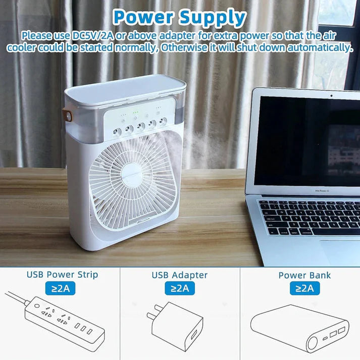 11 Inch Portable Mist Fan USB Electric — LED Night Light Water Mist Humidifier Function (Random Color)