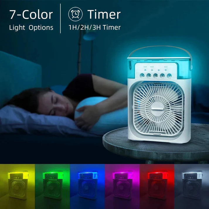 11 Inch Portable Mist Fan USB Electric — LED Night Light Water Mist Humidifier Function (Random Color)