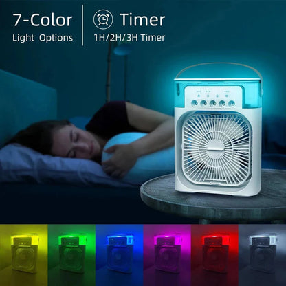 11 Inch Portable Mist Fan USB Electric — LED Night Light Water Mist Humidifier Function (Random Color)
