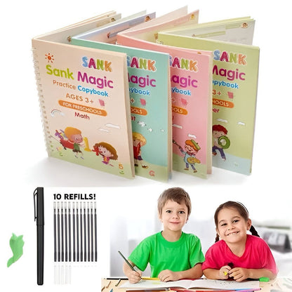 Sank Magic Practice Copybook Set — 4 Books + 10 Refills + Magic Pen | Handwriting Learning Kit for Kids