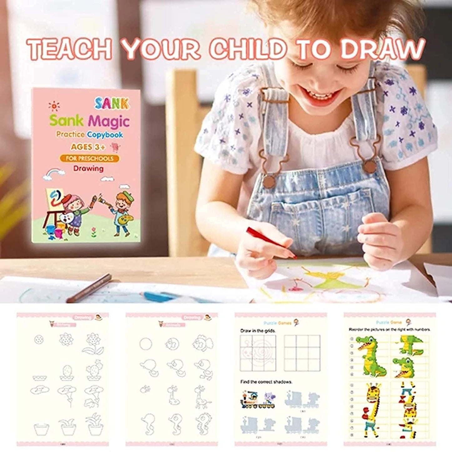 Sank Magic Practice Copybook Set — 4 Books + 10 Refills + Magic Pen | Handwriting Learning Kit for Kids