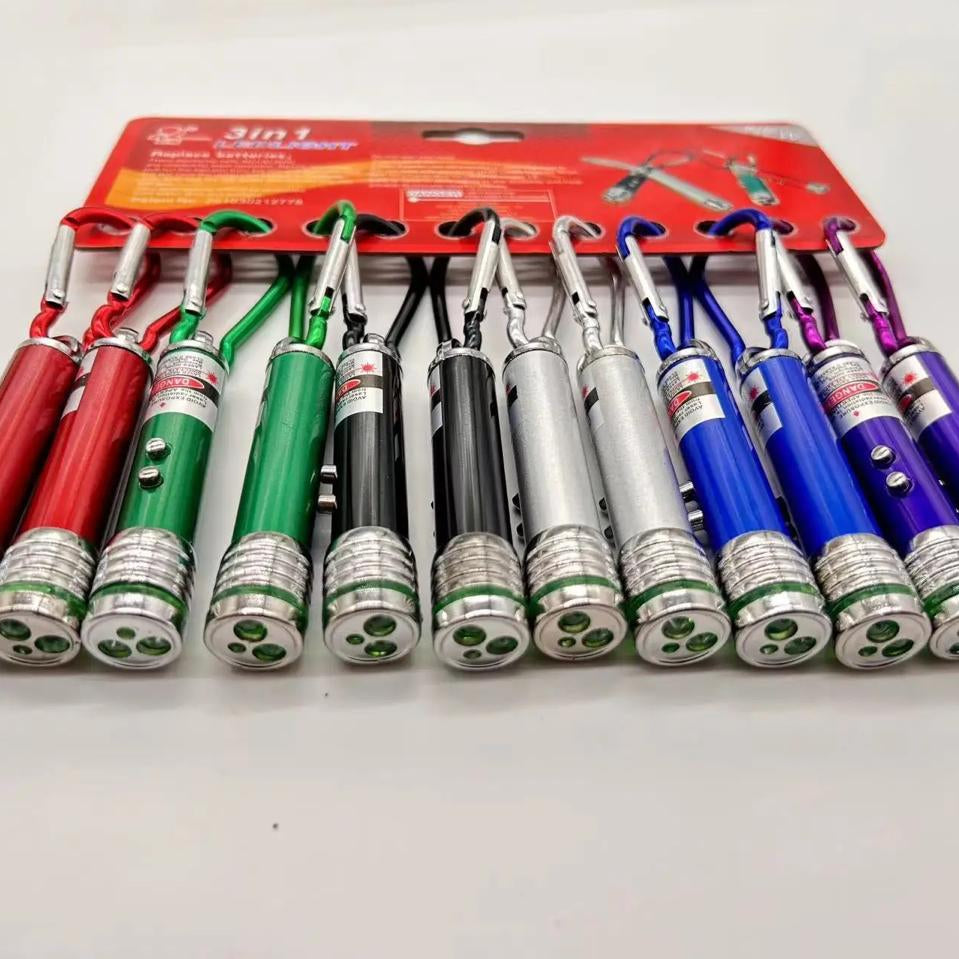 3 in 1 Laser Light Full Range Set Pack of 12 — Laser Pointer Flashlight Multi Function Compact Portable