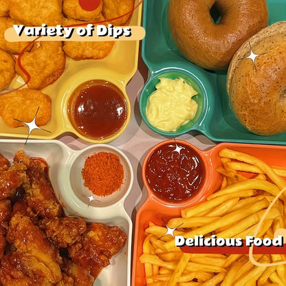 4 Piece Colorful Serving Platter Set BPA Free — Kids & Family Dining Tray with Dipping Bowl for Parties & BBQ