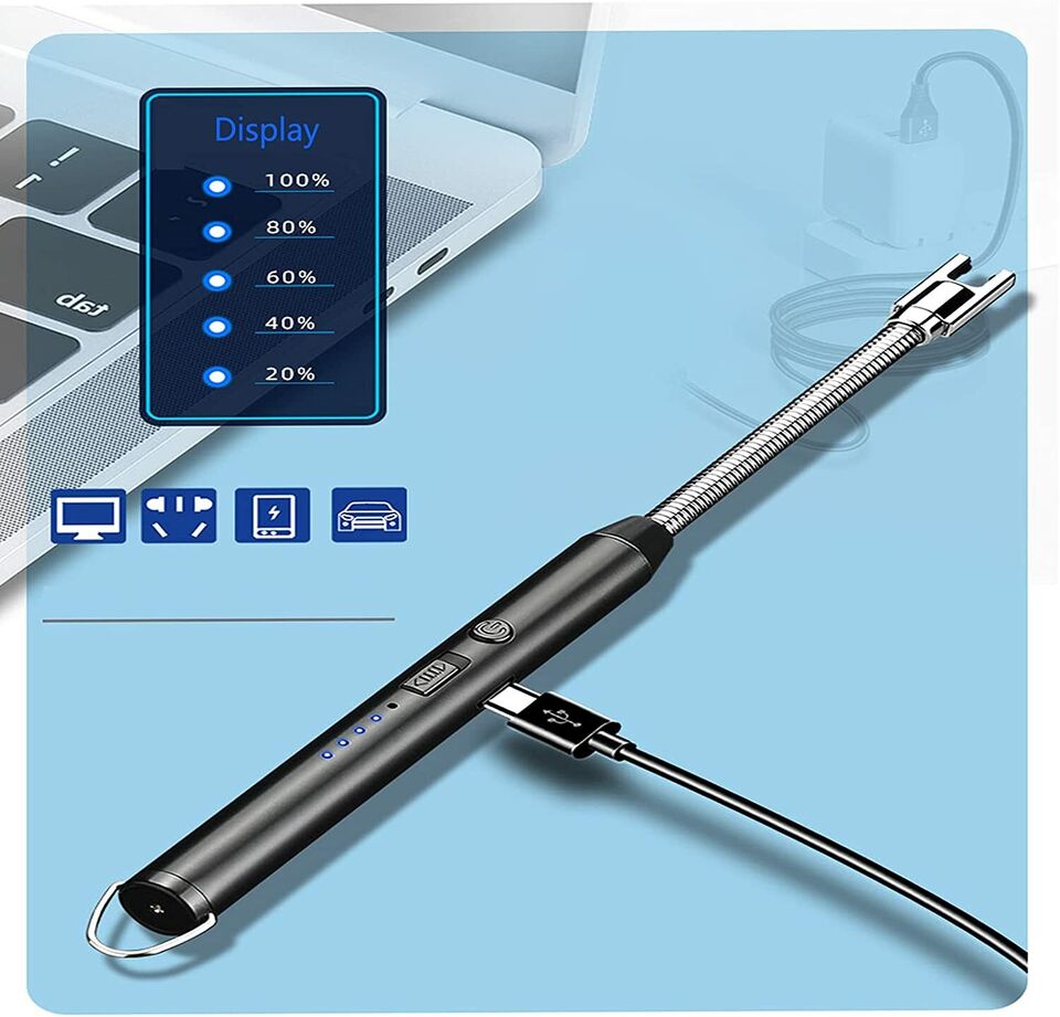 Electric Arc Lighter Rechargeable USB — Windproof Waterproof 360° Flexible Neck (Random Colors) | Sajeel.pk