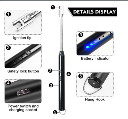 Electric Arc Lighter Rechargeable USB — Windproof Waterproof 360° Flexible Neck (Random Colors) | Sajeel.pk