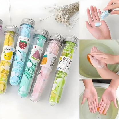 Large Acrylic Bottle Flower Paper Soap Sheets — Portable Fragrant Travel Soap for Hand Cleaning Daily Use | Sajeel.pk