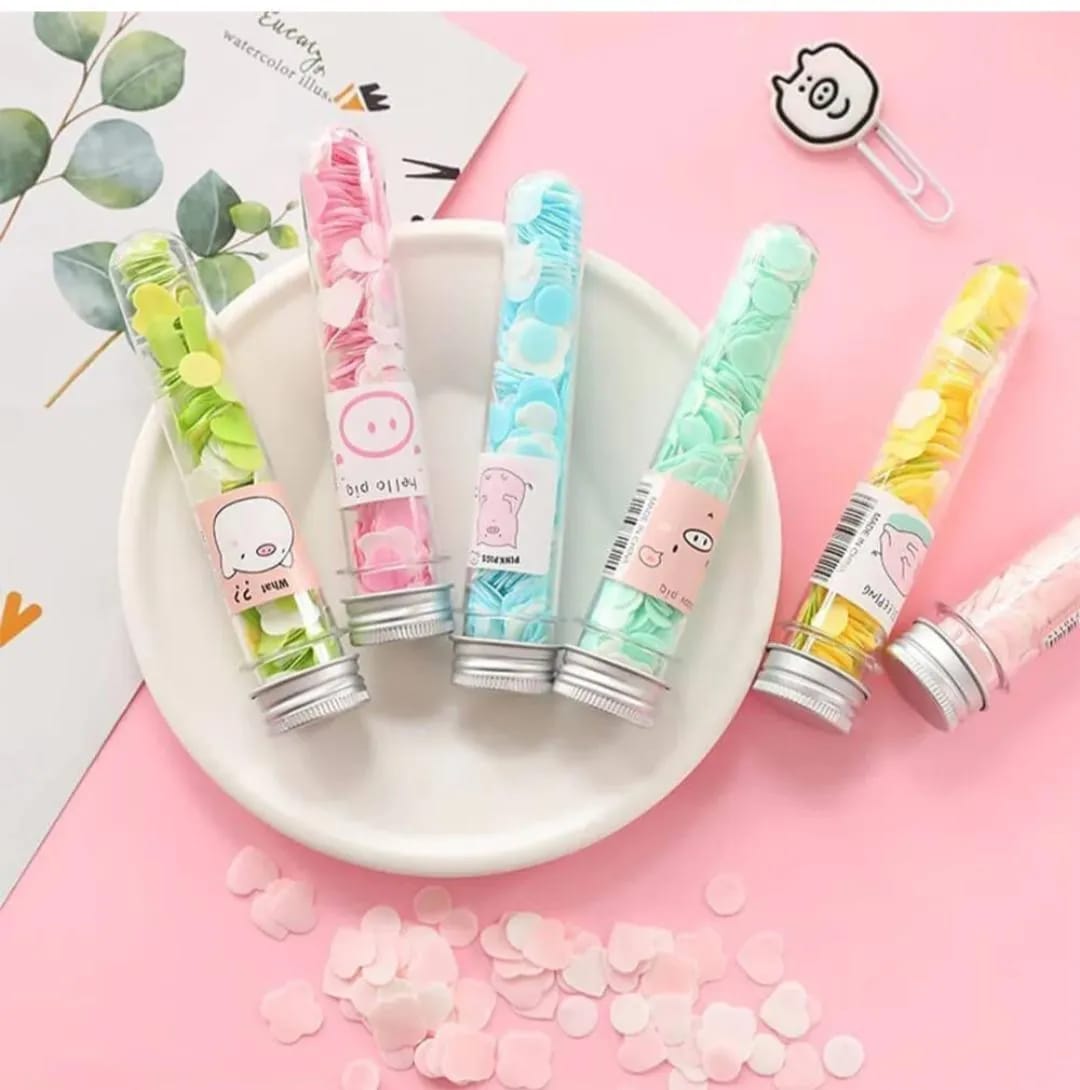 Large Acrylic Bottle Flower Paper Soap Sheets — Portable Fragrant Travel Soap for Hand Cleaning Daily Use | Sajeel.pk